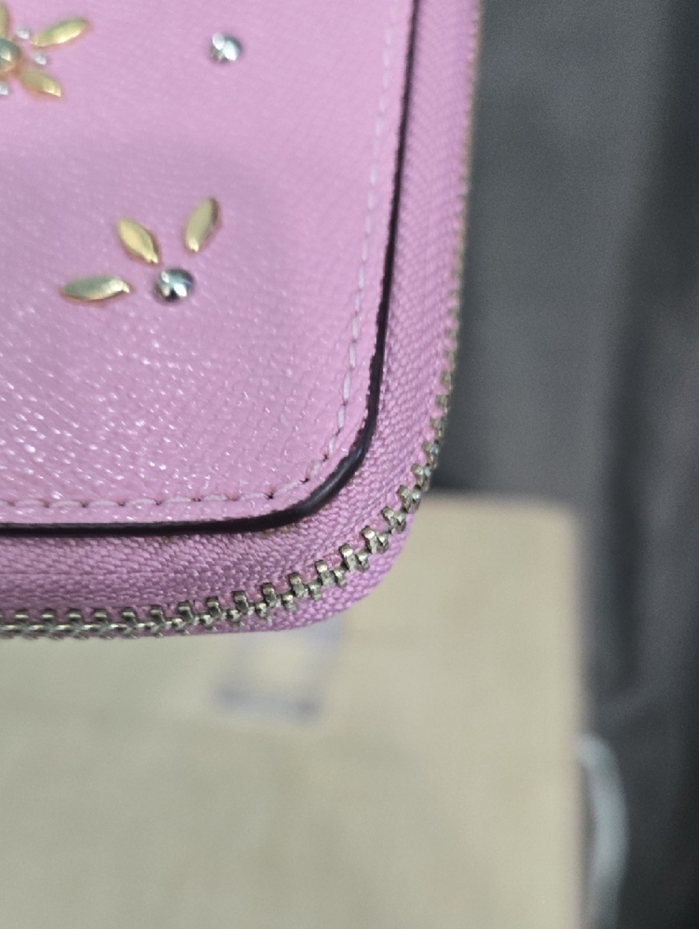 Coach Pink Floral Zip Wallet with Stud Accents - Picture 5 of 12